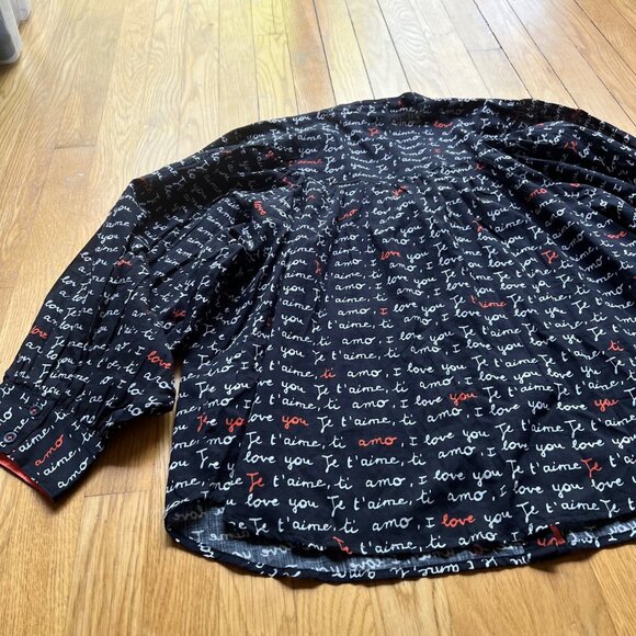 Anthropologie Laetitia Rouget Sz L Black Motif I Love You Puff Sleeve Blouse NWT - Picture 16 of 16